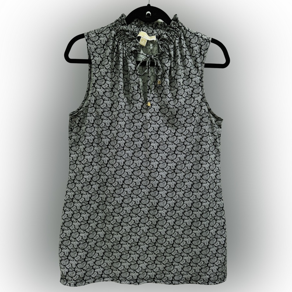Michael Kors Black and White Paisley Print Sleeveless Top - Med